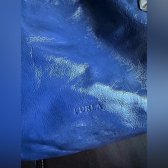 Furla Large patent Leather Shiny Blue Hobo Bag - Picture 7 of 16